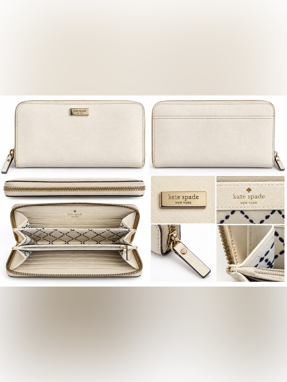 Kate Spade New York Ivory Saffiano Zip Around Continental Wallet
